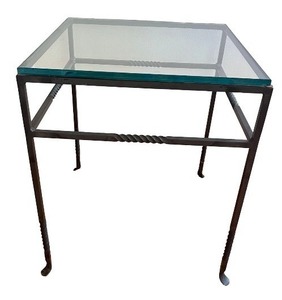 lot 14 image: Wrought Iron and Glass Square Side Table