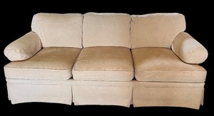 lot 16 image: Beige 3-Cushion Sofa with Rolled Arms