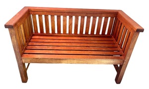 lot 20 image: Wooden Slat Back Bench with Armrests