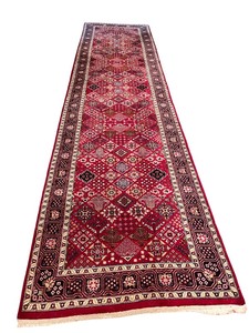lot 22 image: Handmade Persian-Style Wool Runner Rug with Geometric Pattern
