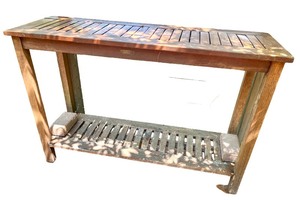 lot 30 image: Outdoor Wooden Console Table with Slatted Shelves