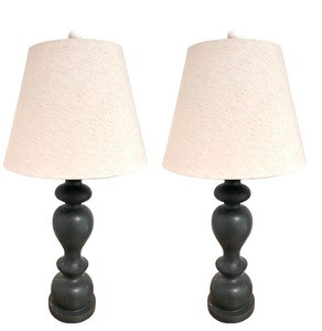 lot 34 image: Pair of Table Lamps with Black Sculpted Bases and Fabric Shades