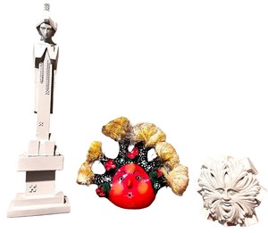 lot 50 image: Collection of 3 Ceramic and Wood Decorative Sculptures