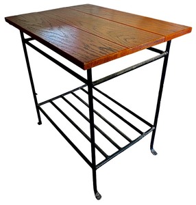 lot 69 image: Wood and Metal Side Table with Oak Finish and Lower Shelf