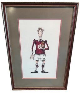 lot 75 image: Framed Artwork of Football Player by Sig Johnsen