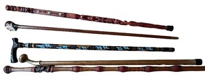 lot 103 image: Set of Vintage Hand-Carved Walking Sticks