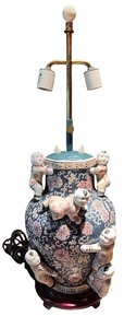 lot 105 image: Vintage Oriental Vase Lamp with Porcelain Child Figures