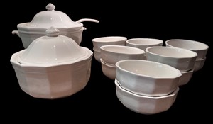 lot 110 image: Vintage White Ceramic Soup Tureens with Bowls Set