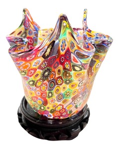 lot 18 image: Murano Millefiori Art Glass Bowl with Wooden Stand