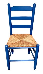lot 39 image: Blue Ladderback Chair with Woven Rush Seat