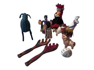 lot 63 image: Collection of Global Folk Art Figures and Handcrafted Serving Utensils