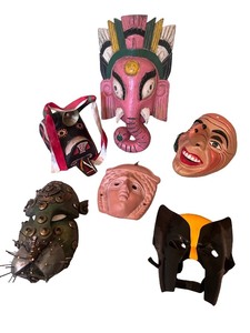 lot 64 image: Collection of 6 Decorative and Vintage Masks Assorted Materials