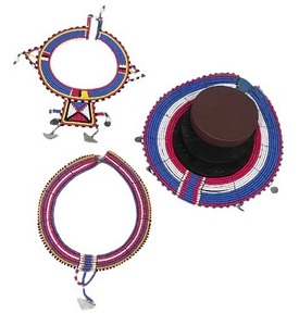 lot 65 image: Set of 3 Maasai Beaded Collar Necklaces with Metal Accents