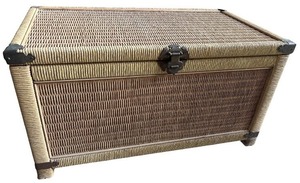 lot 66 image: Wicker and Wood Storage Trunk with Metal Accents