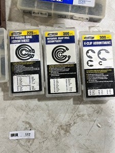 lot 117 image: STANDARD & METRIC EX SNAP RINGS, RETAIN RINGS, INTERNAL SNAP RING, & E CLIP ASSORTMENTS