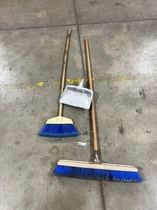 lot 140 image: 2 BROOMS  1 DUST PAN