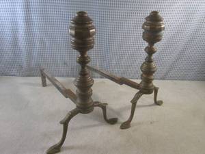 lot 37 image: (CSB) Pair of Vintage Brass Firepl...
