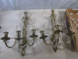 lot 38 image: (EW3) Pair of Vintage Brass 3-Arm C...