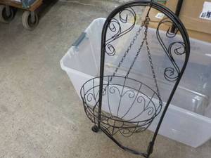 lot 171 image: Hanging Metal Flower Basket and sta...