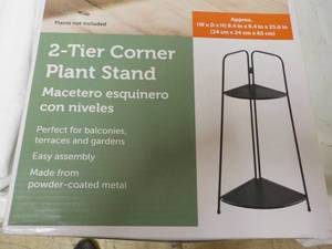 lot 213 image: 2 Tier Corner Metal Plant Stand...