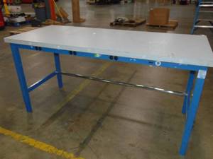 lot 33 image: Adjustable Height Heavy Duty Steel  Bench 30x72 Inch with Power Strip