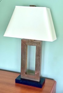 lot 40 image: Modern Table Lamp with Rectangular Brass Base and White Shade
