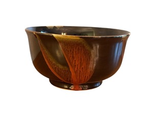 lot 49 image: 8 Inch Glazed Ceramic Bowl with Artistic Red and Brown Design
