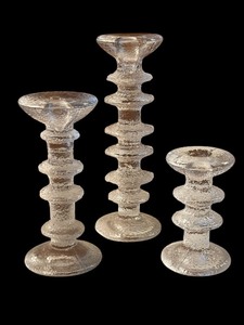 Set of 3 Vintage Iittala Glass Candlestick Holders