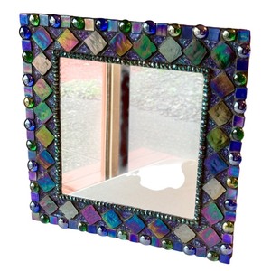 lot 18R image: Artisan Crafted Mosaic Mirror with Iridescent Glass Tiles