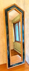 lot 38 image: Decorative Cathedral-Style Mirror with Stained Glass Trim