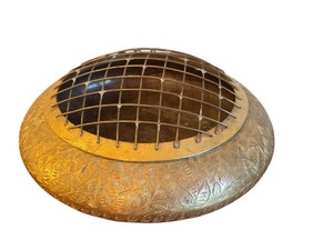 lot 39A image: Etched Brass Flower Frog Bowl with Grid, 7 Inch Diameter