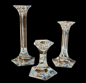 lot 60R image: Set of 3 Crystal Candle Holders - 4 6 and 8 Heights