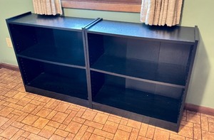 lot 75A image: Pair of Black Particleboard Bookcases