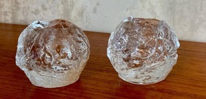 lot 72R image: Pair of Vintage Kosta Boda Snowball Glass Candle Holders, 3 Inch