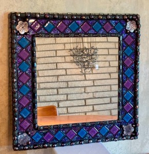 lot 78R image: Artisan Mosaic Tiled Mirror by Rebecca Carroll, 12 x 12.5 Inches