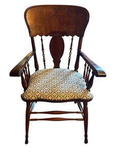 lot 83R image: Vintage Wooden Armchair with Upholstered Seat