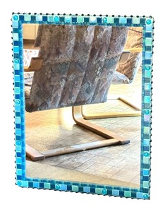 lot 91R image: Artisan Crafted Mirror with Blue Mosaic Glass Frame