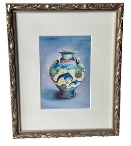 lot 98 image: Framed Watercolor Vase Painting by Pantelis X. Zografos