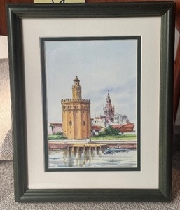lot 101 image: Framed Watercolor Painting of Spanish Landmark Signed by Artist