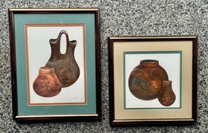 lot 102 image: Set of 2 Mark 91 Original Southwest Framed Artwork Pottery Themes