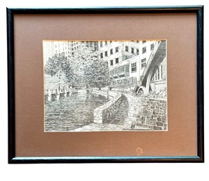 lot 111 image: Framed Vintage Black and White Drawing Print