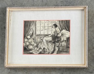lot 122 image: Framed Art Print of Woman in Gown by Window