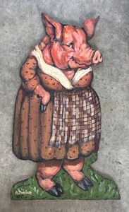 lot 128 image: Original Hand Painted Wooden Pig Decor by A. Bonine