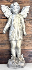 lot 155 image: Vintage Cast Iron Gold and Silver Colored Heavy Angel  Stand or Wall Hanging