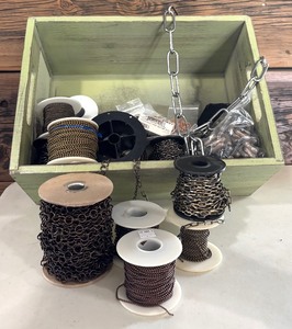 lot 151 image: Variety of Crafting Chain Spools including Ball Chain Spool and More (New and Used) with Green Box
