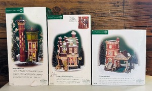 lot 141 image: Dept. 56 Dicken Village Including Notting Hill Water Tower. Scrooge & Marley Counting House and St. Ives Lock House