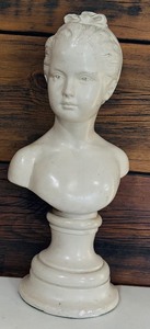lot 75 image: Vintage Alexander Backer Chalk Ware Bust Aprs Houdini of Young Woman, Reproduction