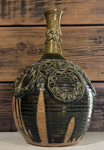 lot 62 image: Vintage Gorgeon by Forgarty Pottery Vessel with Glazed Intricate Raised Patterns