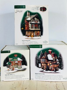 lot 100 image: Set of 3 Department 56 Christmas Village Buildings with Boxes