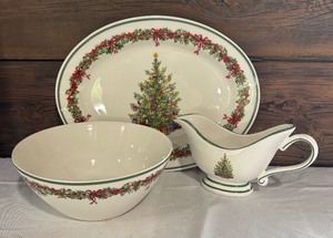 lot 197 image: Traditions Holiday Celebrations Serving Platter, Bowl and Gravy Boat by Christopher Radko